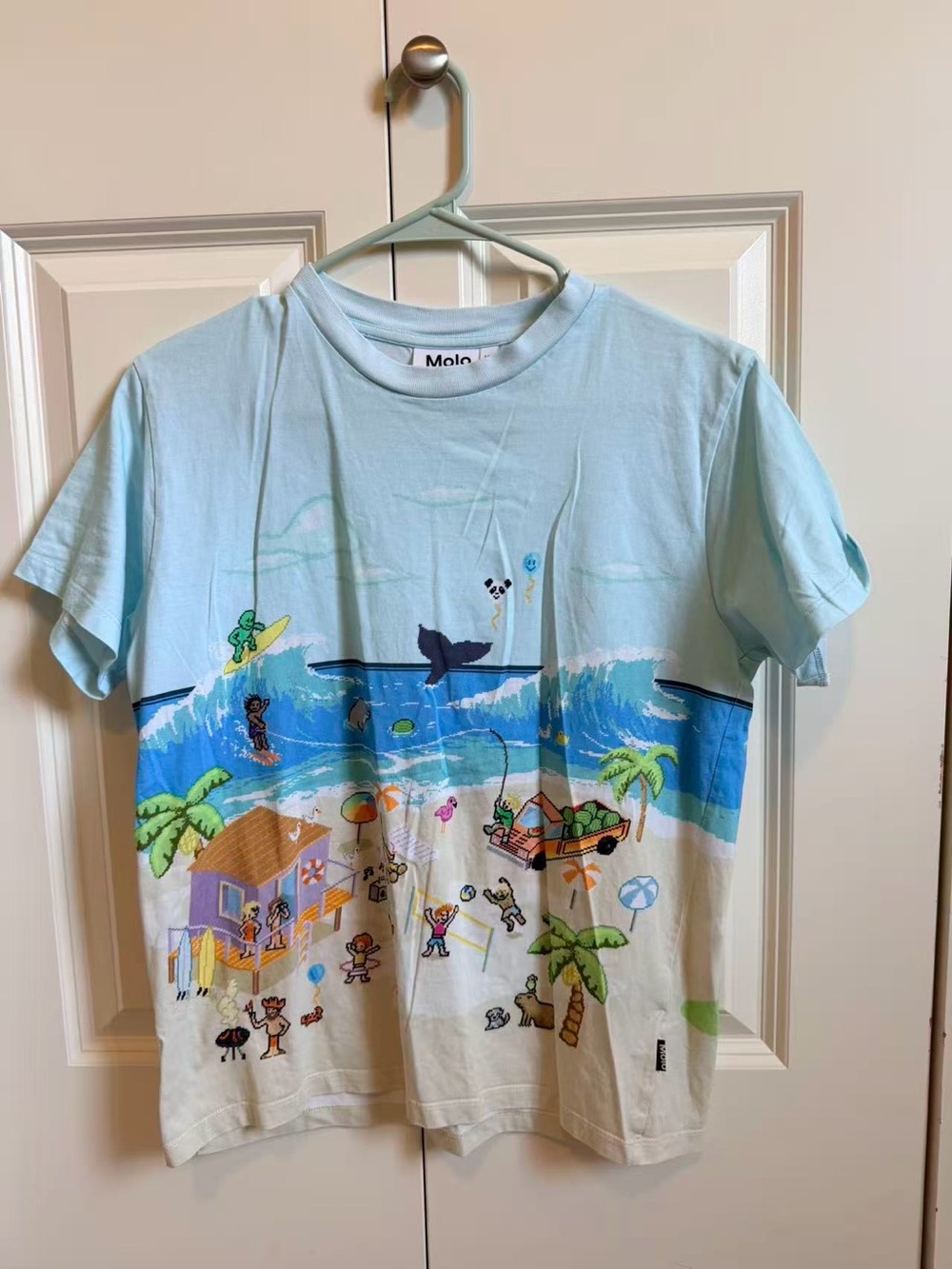 Molo Light Blue and White Beach Graphic Tee 152cm